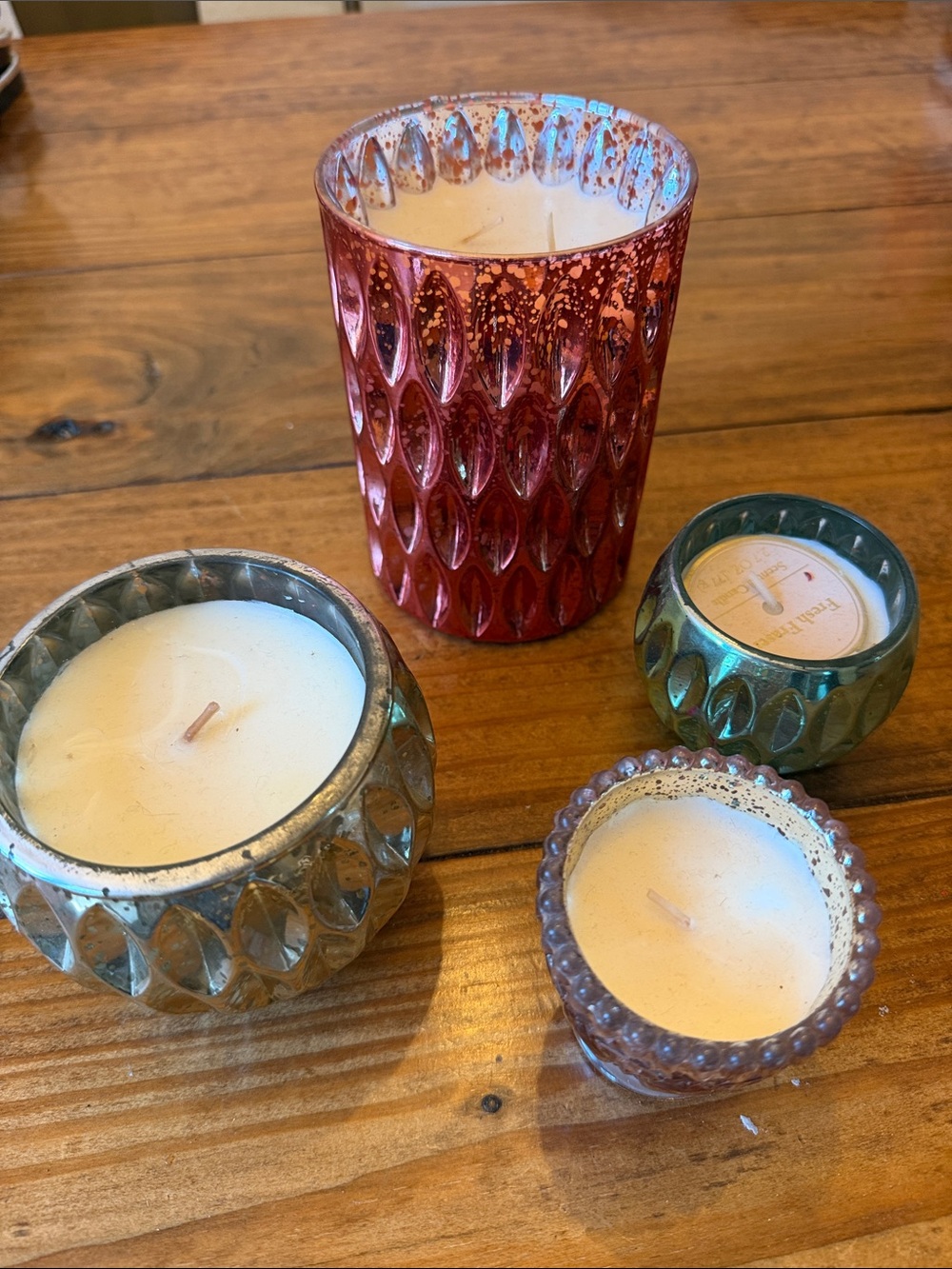 Set of 5 mercury Glass Candle  Set - Assorted pink, Teal, Silver, Pink